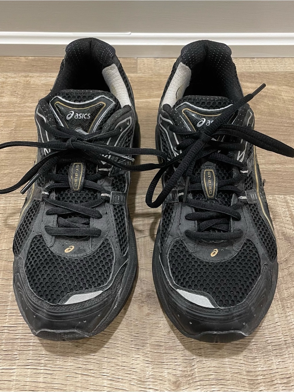 ASICS DUOMAX GT-2130 black lace up sneakers silver gold size 9 running shoes